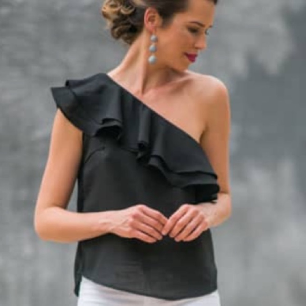 APT. 9 ruffle one shoulder black blouse women Size Large